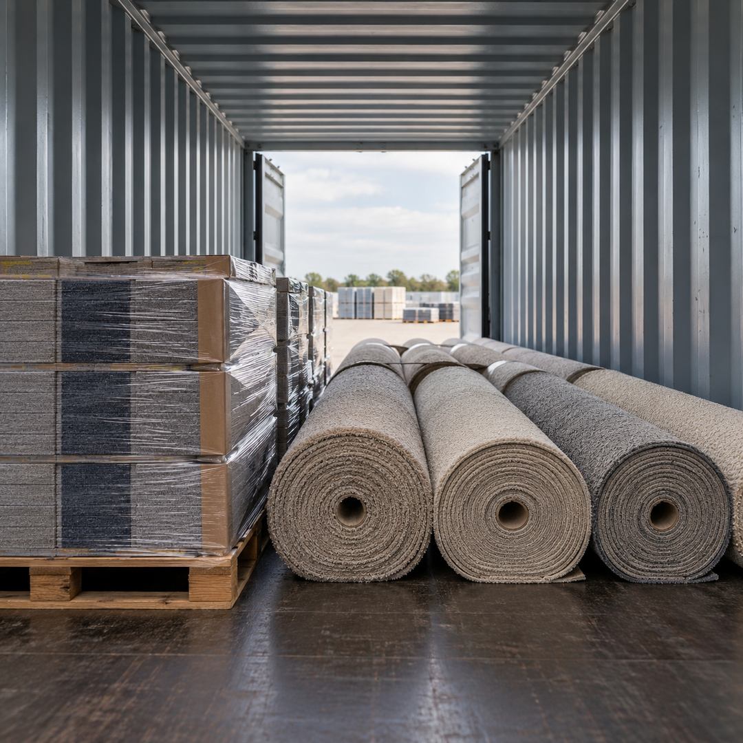 Hvor mange kvadratmeter tæppe passer i en 40 fod container?